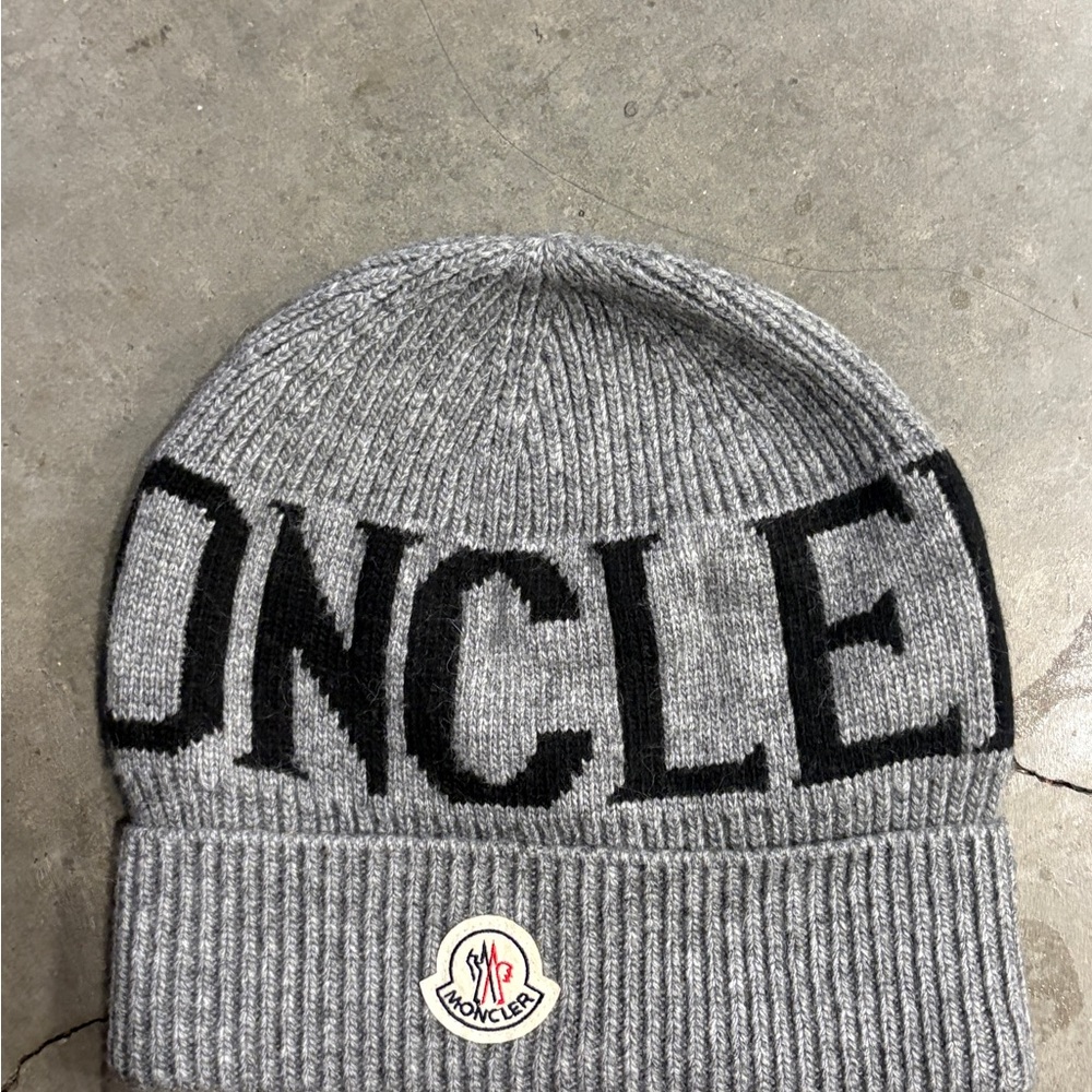 Moncler Gray and Black Knit Beanie
